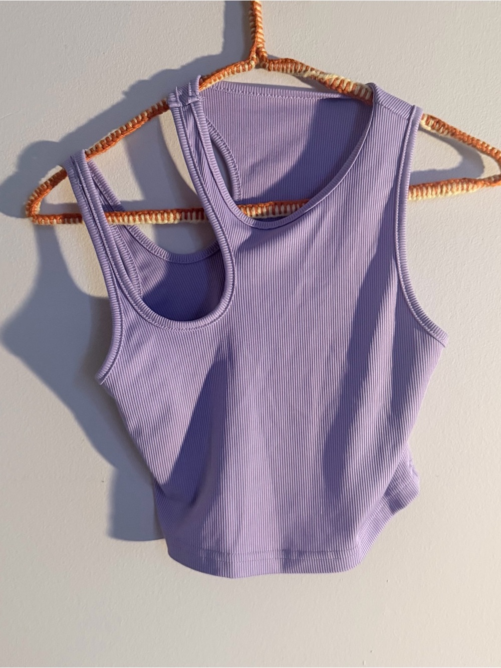 Lavender Ribbed Asymmetrical Crop Tank Top